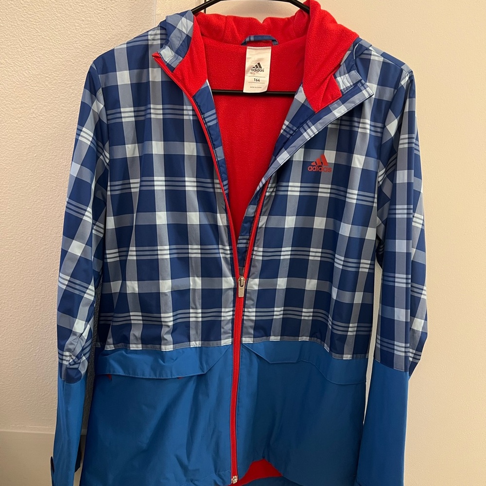 Adidas Red Fleece Jacket with Blue Accents